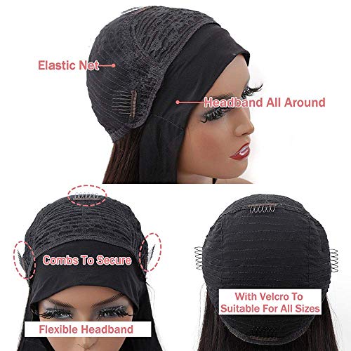 20 Inch Body Wave Headband Wig for Black Women Natural Black Glueless Human Hair