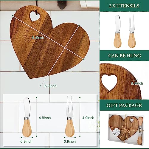 Acacia Color 12-Piece Heart-Shaped Bridal Shower Cheese Board Set with Accessories