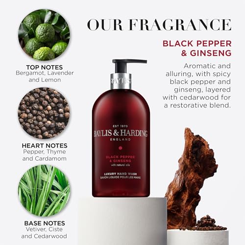 Liquid Hand Soap with Dispenser - Black Pepper & Ginseng 16.9oz/500ml (3-Pack)
