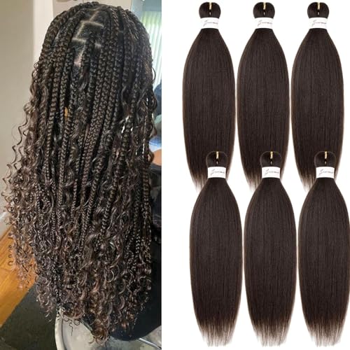 Pre Stretched Braiding Hair Extensions 20 Inch Dark Brown 6 Packs - Crochet & Twist Styles