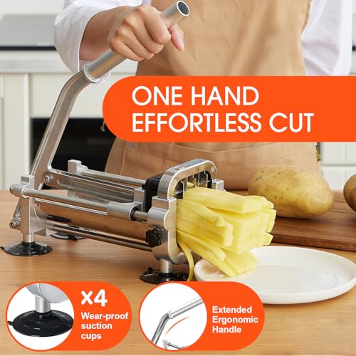 French Fry Cutter Manual with Interchangeable Blades - 1/2, 3/8 & 1/4 Inch