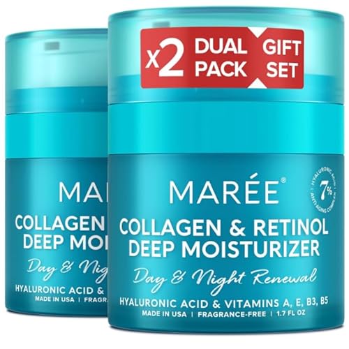 MAREE Face Moisturizer Collagen Cream for Face 2 Pack ? Hyaluronic Acid & Retinol ? Anti-Aging Wrinkle Creams ? Crema Para La Cara
