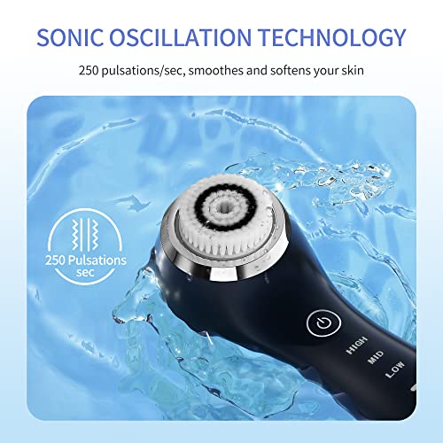 COSBEAUTY Black Sonic Face Scrubber Exfoliator with 5 Interchangeable Brush Heads, Waterproof Rechargeable Skin Cleansing Brush