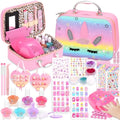 Rainbow Unicorn Non-Toxic Nail Polish & Press-On Nails Set with Dryer - Kids Gift