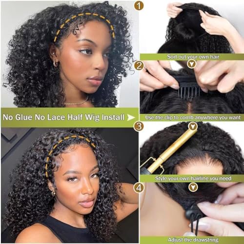 XNAIRA 18 Inch Natural Black Human Hair Half Wig 3-in-1 Seamless Flip Over, Glueless Headband Style