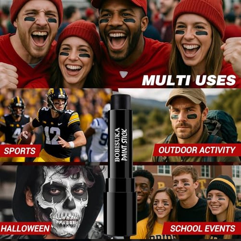 5PCS Eye Black Stick, Sports Face Body Paint for Football, Baseball, Softball ? Anti Glare Under Eye Stick ? Oil Based Black Face Painting Kit for Halloween Skull Skeleton Costume Cosplay Makeup