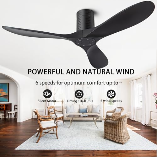 52 Inch Moisture-Proof Ceiling Fan with Remote & APP Control No Light - Black