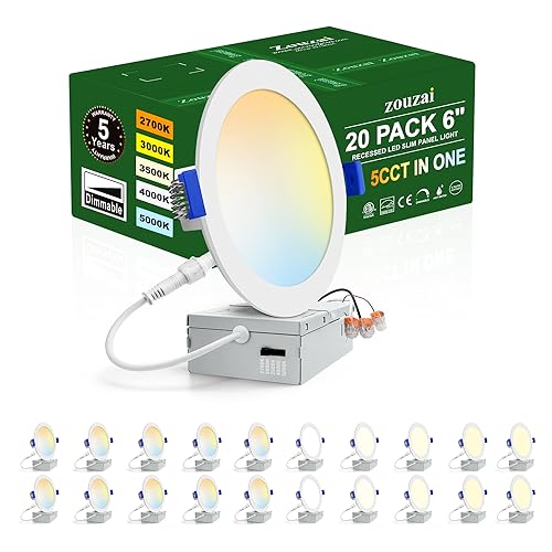 6 Inch LED Recessed Light 12W 1080LM Dimmable 5CCT Ultra-Thin Ceiling Lamp