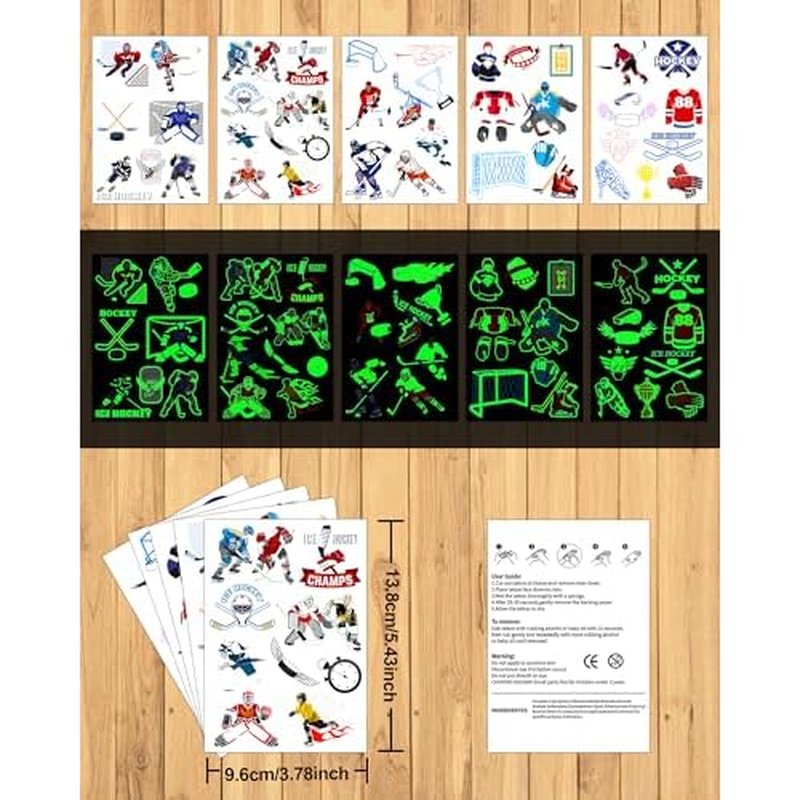 164 Pieces Luminous Ice Hockey Temporary Tattoos, Glow in The Dark Ice Hockey Themed Tattoos Stickers Party Favors for Hockey Party Decorations Supplies