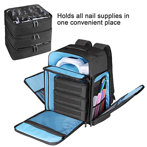 Nail Polish Organizer Backpack Holds 108 Bottles(15ml - 0.5 fl.oz) and a Nail Lamp, with 3 Removable Storage bag for Nail Tech (Black)