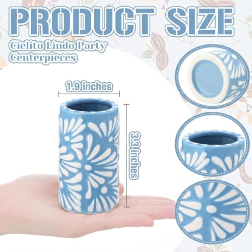 Cielito Lindo Party Favors Set - Blue Handleless Ceramic Shot Glasses, 24 Pieces, Baby Shower & Latin Culture Decor