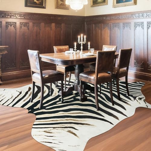 Western Faux Zebra Rug 5.2x6.2 Ft Non-Slip Black & White Animal Skin Decor