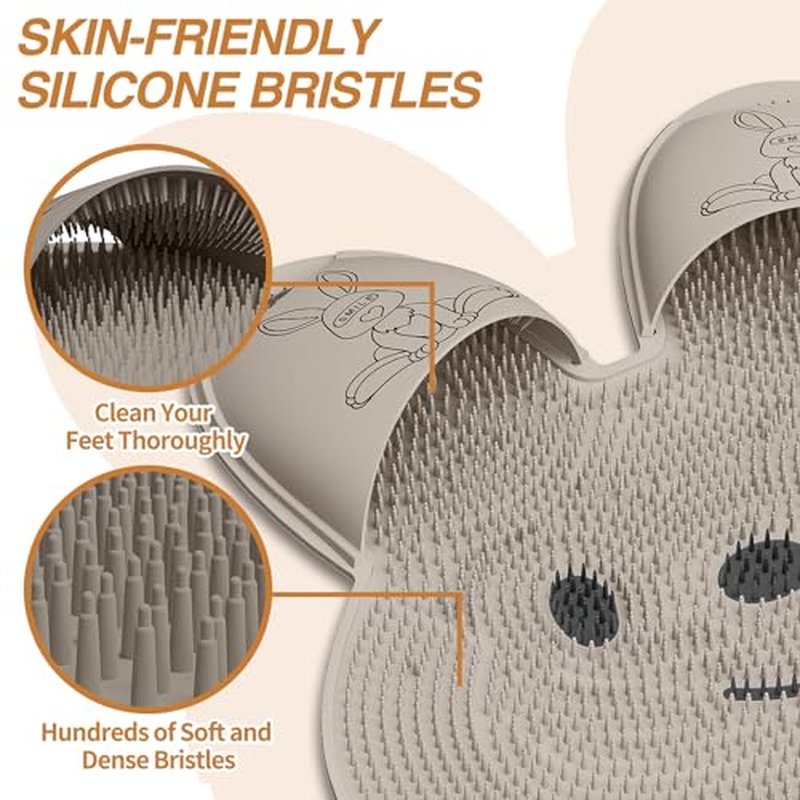 Manmihealth Upgrade Shower Foot Scrubber Mat with Non-Slip Suction Cups, Rabbit-Shaped Silicone Foot Scrubber in Shower for Men & Women (Khaki)