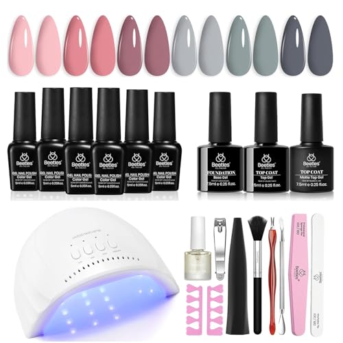 Beetles Gel Nail Polish Kit with UV/LED Light - Hot Pink Magenta, 6 Colors