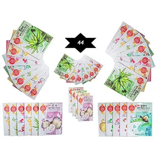 Eba nature} 44 Pcs Combo-Pack, Premium Korean Pure Essence Facial Mask Sheet (11 Types x 4 pcs), hydrating. moisturizing