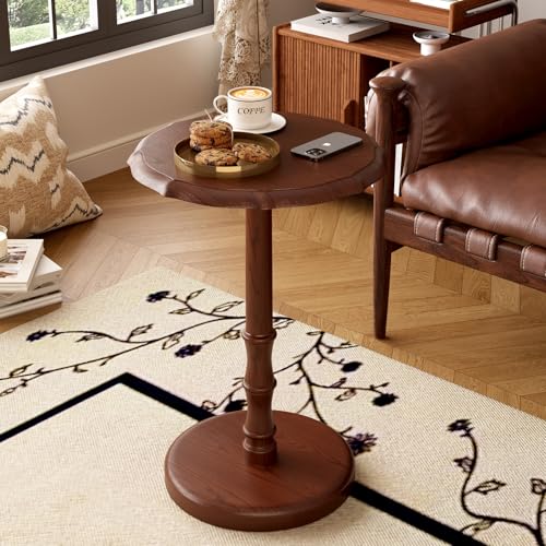 Vintage Pedestal Side Table - Solid Walnut End Table for Living Room