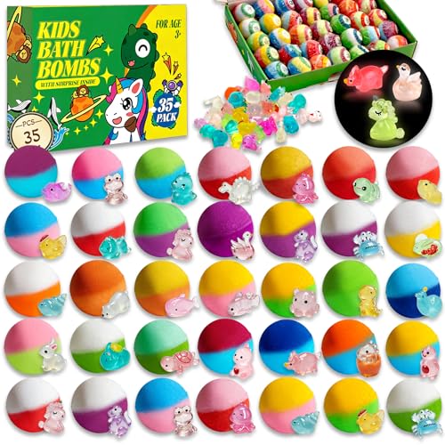 Kids Bath Bombs with Surprise Glow-In-The-Dark Toys - 35 Pack, Natural & Child-Safe