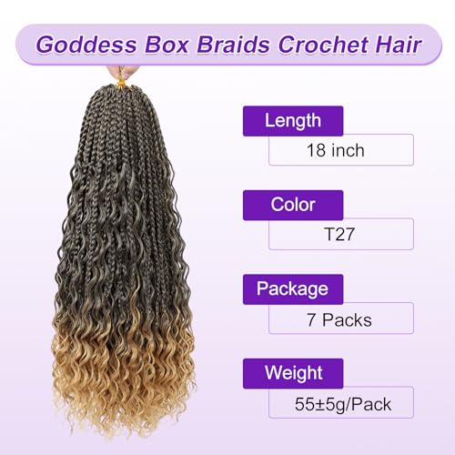 18 Inch Goddess Box Braids Crochet Hair for Black Women - T1B/27# - Pack of 7