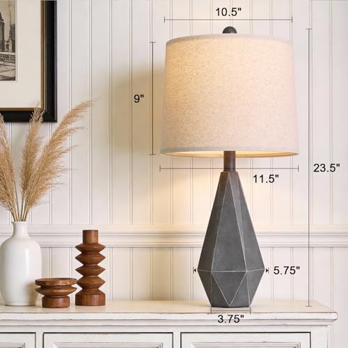 PoKat 23.5'' Farmhouse Set of 2 Nightstand Lamps - Rustic Linen Shade Deep Grey