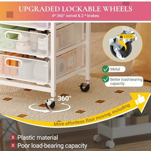 White Rolling Makeup Organizer Cart with Drawers - 5 Tier Metal Storage