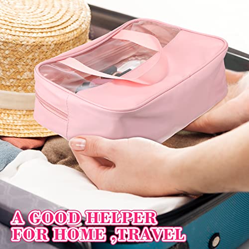 Reginary Pink Large Clear Makeup Bags Set - Travel Toiletry Organizer with Handle Strap, Waterproof Cosmetic Storage, 6 Pieces