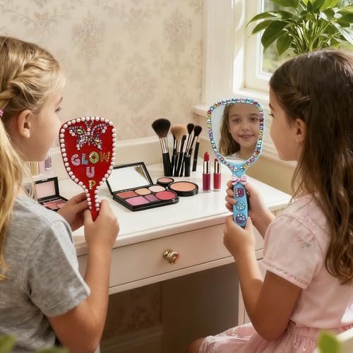 Kids Travel Handheld Mirror Set with Gem Rhinestone Stickers - Bright Color, 24 Pack