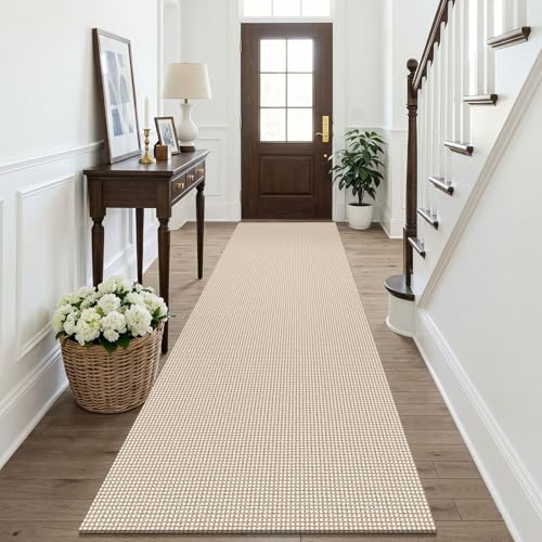 Oatmeal Beige 3x10 ft Washable Non-Slip Hallway Runner Rug - Cotton Entryway Mat