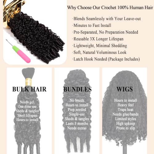 Natural Black Burmese Curly Crochet Hair 20 Inch, 50g - Knotless Feather Extensions for Protective Styles