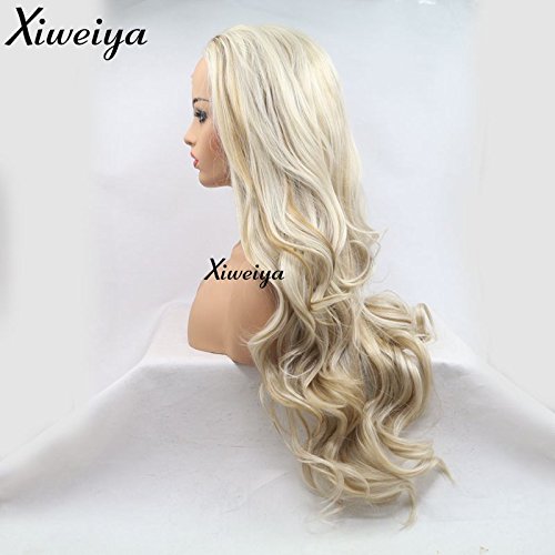 Wigs Piano Color Highlight Golden Hair Mixed White Blonde Synthetic Lace Front Wig - Gold Variation
