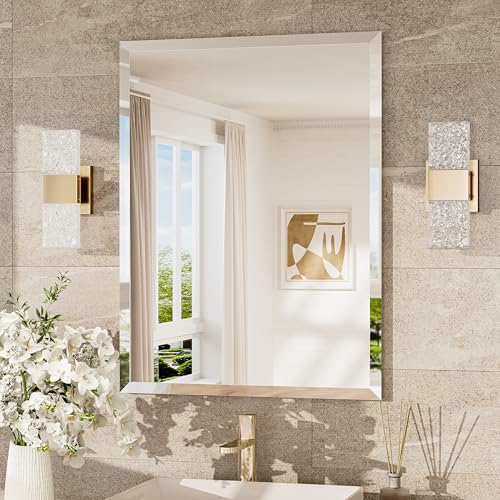 Frameless Bathroom Vanity Mirror 24x32 Inches Beveled Edge - Horizontal/Vertical