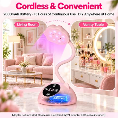 Beetles Flash Cure Nail Lamp - Pink, Cordless UV LED Nail Dryer with Gooseneck