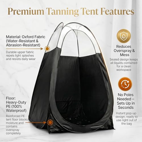 Spray Tan Tent - Portable Pop-Up Tanning Booth with Fan Opening - Black