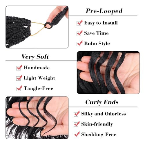 Pre Looped Ocean Wave Crochet Hair 14 Inch Black Short Curly Boho Style - 8 Packs