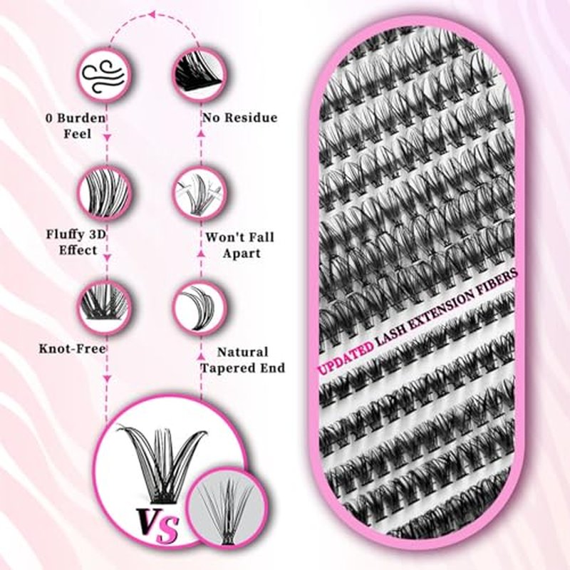 Fumwase 644PCS Thick Lash Clusters Kit Volume Lash Clusters Natural DIY Eyelash Extension with Lash Bond Tweezers and Seal Eyelash Book DIY 9-16MM 30D+40D+50D (640)