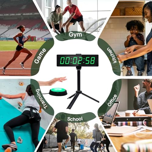 Rechargeable Digital Gym Timer Clock with Stand, Large LED Countdown & Stopwatch
