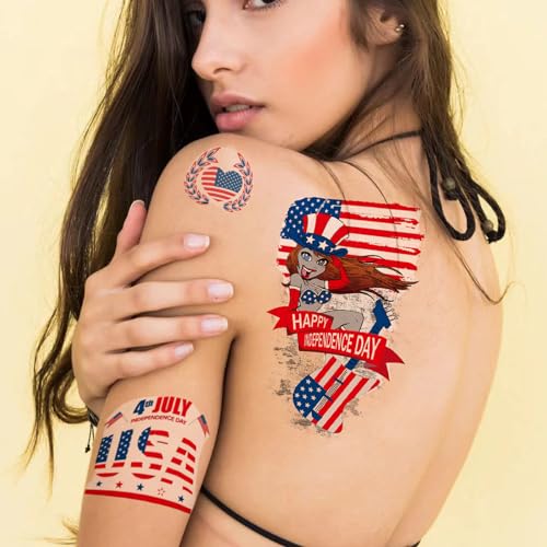 Tazimi Independence Day Temporary Tattoos 4th of July Independence Day Sleeves Tattoos Stickers for Men Women American Flag Tattoos Labor Day Decorations Patriotic Tattoos Full Half Arm Face Tattoos