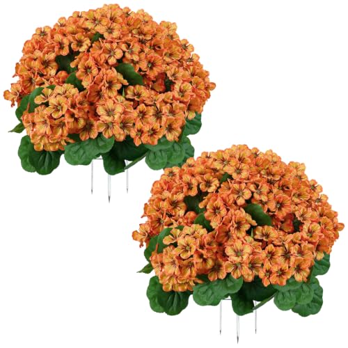 Orange Artificial Geranium Flower Ball - 18 Inch Fall Outdoor Decor for Porch & Garden - UV Resistant Faux Plant - Thanksgiving & Harvest Decoration - Variation 2