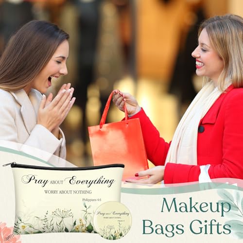 Abbylike 40 Pcs Christian Gift for Women Include 20 Bible Verse Makeup Bags 20 Christian Compact Mirrors Inspirational Religious Scripture Gift for Mom Sister Birthday Christmas(Elegant Style)