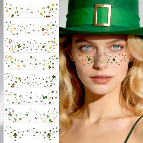 Konsait St Patricks Day Face Tattoos ? Gold Leprechaun Shamrock Freckles Makeup Tattoo Kit for St. Patrick's Day, Parade, Festivals Style & Accessories