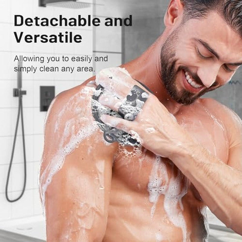 MIHJVLIFE Silicone Back Scrubber for Shower, 16in Lengthen Detachable Long Handle Body Brush, Bristles Loofah for Gentle Exfoliating and Massage Can Produce Rich Foam, Back Scrubber for Men