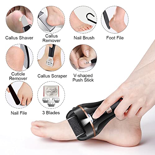 Black Electric Callus Remover & Pedicure Set - Rechargeable Foot Care Kit with 3 Roller Heads & 2 Speeds