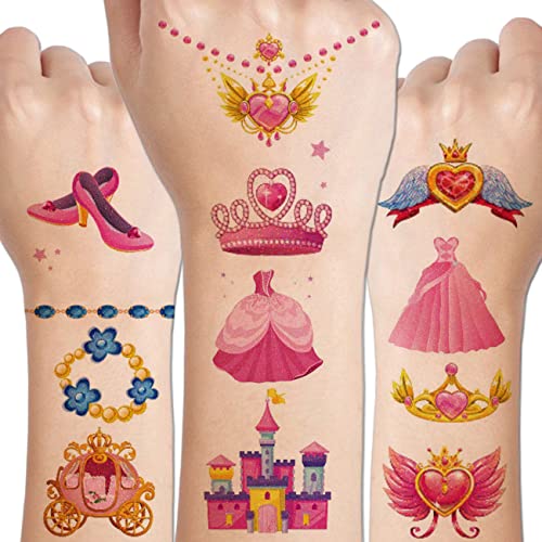 Glitter Temporary Tattoos for Girls - 14 Sheets Glitter Princess Tattoos for Girls Birthday Party Favors Goodie Bag Fillers