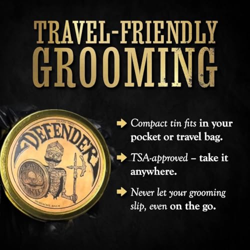 Mustache Balm Grooming Kit for Men | Light to Medium Hold Beard Wax 1oz | Natural Hair & Moustache Care Kit with Styling & Conditioning | Defender Balm By Death Grip