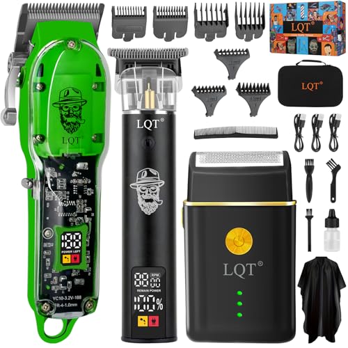 Professional Barber Electric Clippers Set for Men, Cordless Grooming Kit with Beard Trimmer & Shaver,LED Display, Long Battery Life,Transparent Design,Self-Haircut,Home &Travel Use,Gift for Him