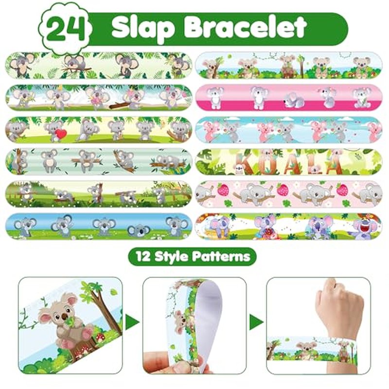 48 PCS Koala Party Set - 24 PCS Temporary Tattoos & 24 PCS Slap Bracelets - Adorable Koala-Themed Gifts for Kids, Girls, and Boys - Perfect for Birthdays, Baby Showers, Classroom Rewards & Decor
