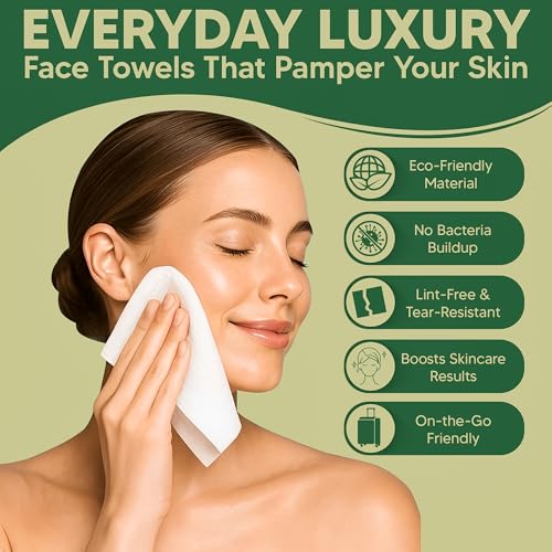 B-Clean Premium Facial Towels - Extra Soft, Tear -Resistant, Lint Free, Disposable, Vegan, Fragrance-Free Hygienic Skincare Towels for Daily Cleansing and Makeup Remover Dry Wipes (50 Count Pack of 2)
