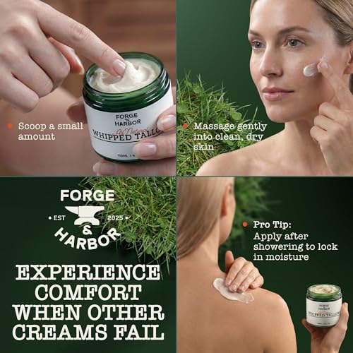 Forge & Harbor Grass-Fed Whipped Tallow & Honey Balm ? Deep Moisture Face & Body Cream with Manuka Honey, Vitamin E, Rosehip | For Rosacea, Eczema, Dry, Wrinkles & Sensitive Skin (4oz)