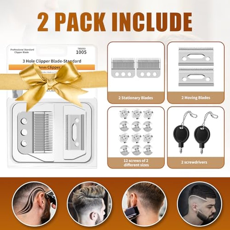 1005-100 Professional 3-Hole Blade,Compatible with Wahl Designer,Senior, Cordless Designer,Pilot,Sterling 4 and Nugget Clippers, 1mm-3mm Cut Length(Sliver) (2 Packs)