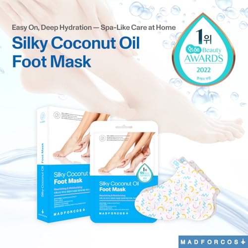 Moisturizing Foot Mask Socks Pack of 2 - Silky Coconut Oil, Hydrating & Nourishing, 5 Pairs