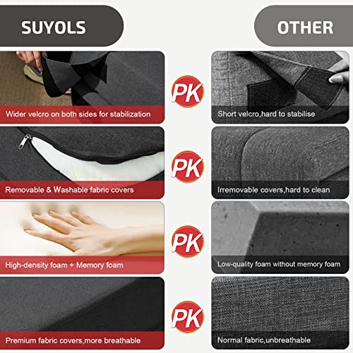 SUYOLS Dark Gray 28-Inch Folding Sofa Bed with Memory Foam Mattress & Pillow